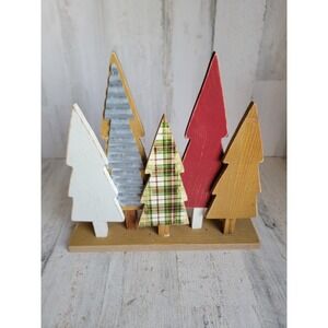 Wooden standing bunch pine tree variety pattern home decor Xmas figure